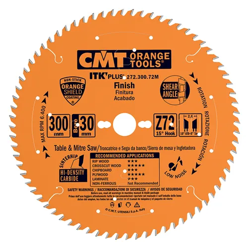 CMT ITK Ultra Thin-Kerf Crosscut Saw Blade - D168x1,8 d20 Z42 HW