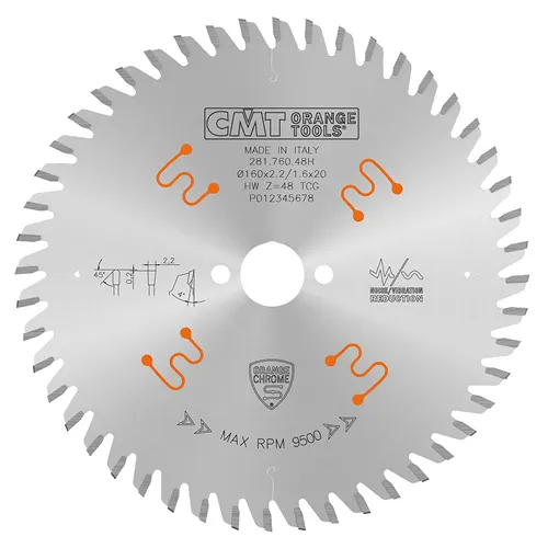 CMT CHROME Saw Blade for Laminated Board and Composites - D160x2,2 d20 Z48 HW