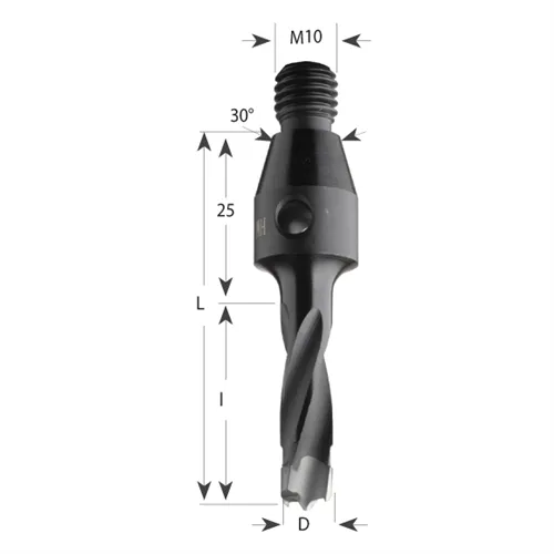 Dowel Drill with threaded shank S=M10, 30° HW - D5x30 LB55 RH