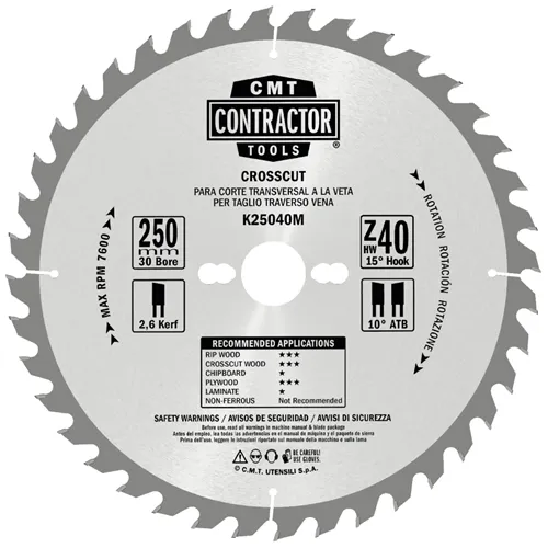 CMT Contractor Saw Blade for Wood, Masterpack - D216x2,4 d30 Z48 HW, 10pcs