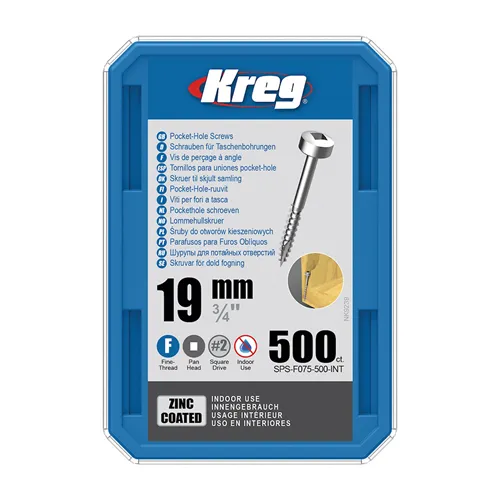 Kreg Zinc Pan-Head Pocket-Hole Screws - 19 mm, fine thread, 500 pcs