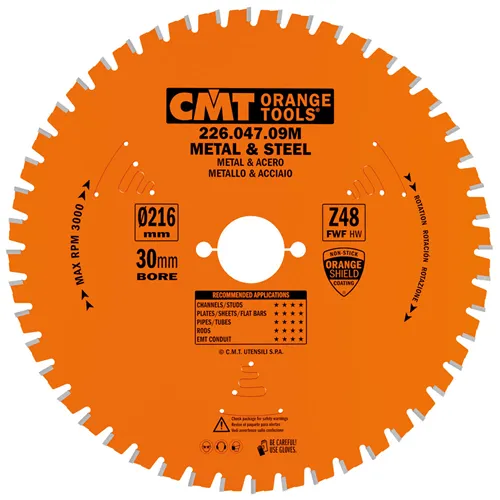 CMT Industrial Dry Cutter Steel Saw Blade - D216x2,2 d30 Z48 HW