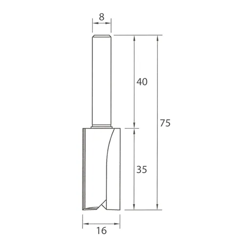 IGM M100 Straight Router Bit - D16x35 L75 S=8 HW