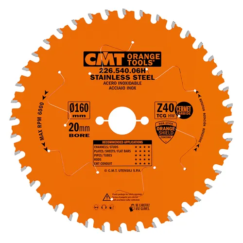 CMT XTreme Saw Blade for Stainless Steel - D160x1,8 d20 Z40 HW