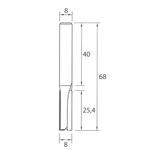 IGM M100 Straight Router Bit - D8x25,4 L68 S=8 HW