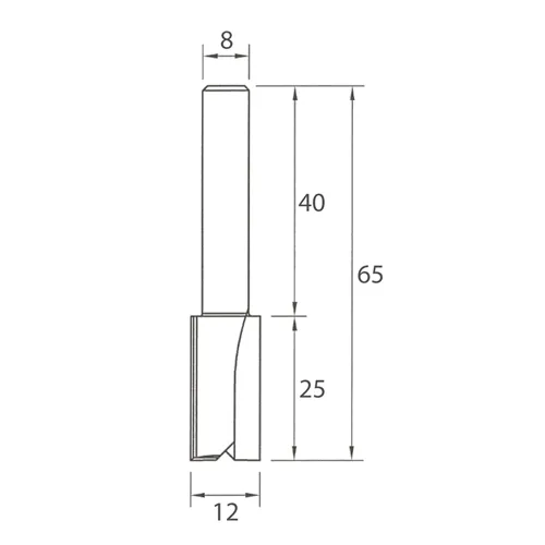 IGM M100 Straight Router Bit - D12x25 L65 S=8 HW