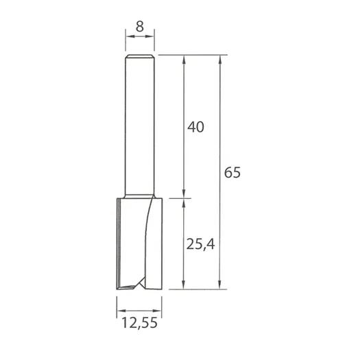 IGM M100 Straight Router Bit - D12,55x25,4 L65 S=8 HW