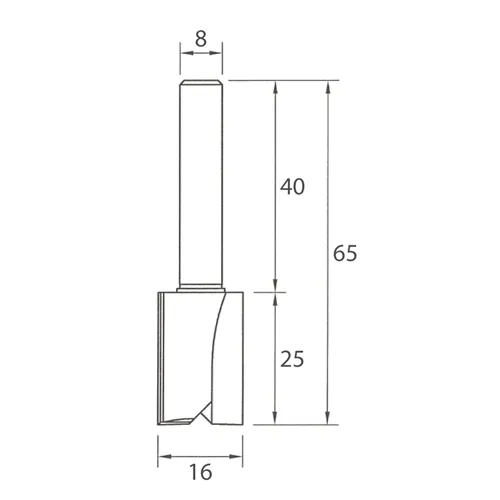 IGM M100 Straight Router Bit - D16x25 L65 S=8 HW