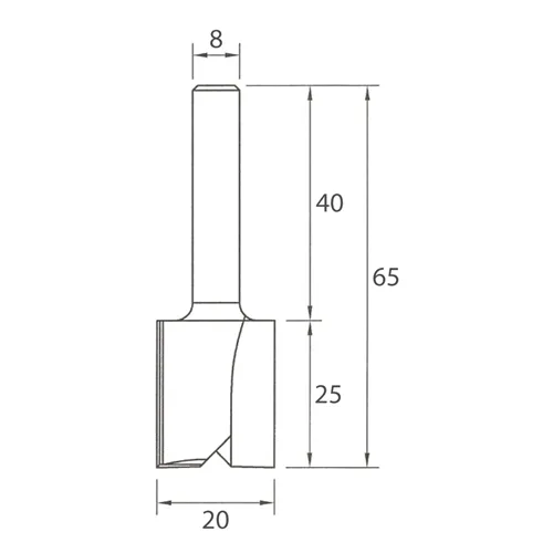 IGM M100 Straight Router Bit - D20x25 L65 S=8 HW