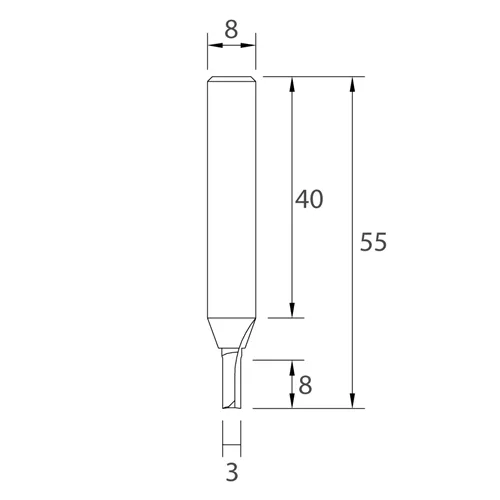 IGM M101 Straight Router Bit - D3x8 L55 S=8 HWM