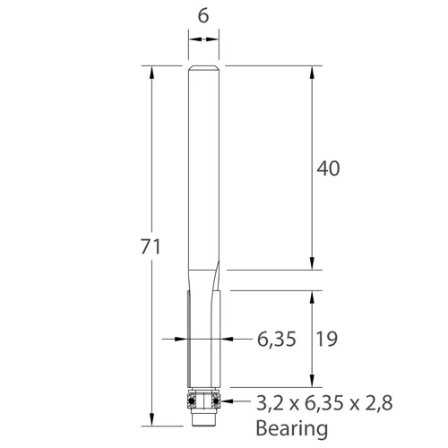 IGM M106 Flush Trim Router Bit - D6,35x19 L71 S=6 HW