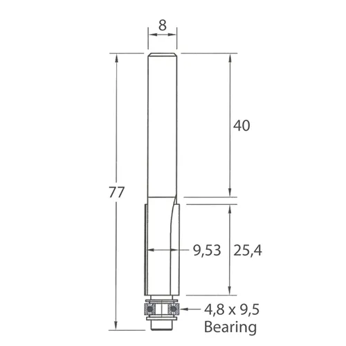 IGM M106 Flush Trim Router Bit - D9,53x25,4 L77 S=8 HW