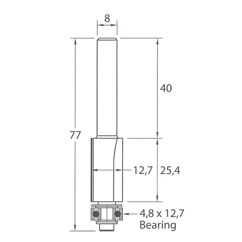 IGM M106 Flush Trim Router Bit - D12,7x25,4 L77 S=8 HW