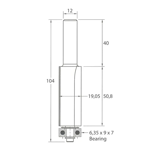 IGM M106 Flush Trim Router Bit - D19,05x50,8 L104 S=12 HW