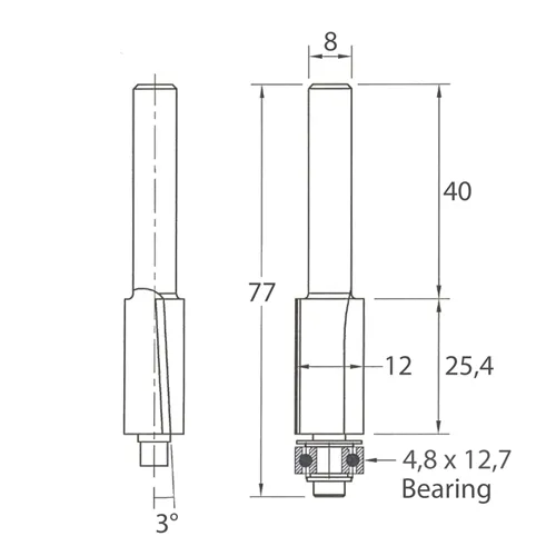 IGM M107 Flush Trim Router Bit with Down Shear - D12,7x25,4 L77 S=8 HW