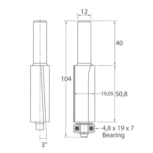 IGM M107 Flush Trim Router Bit with Down Shear - D19,05x50,8 L104 S=12 HW