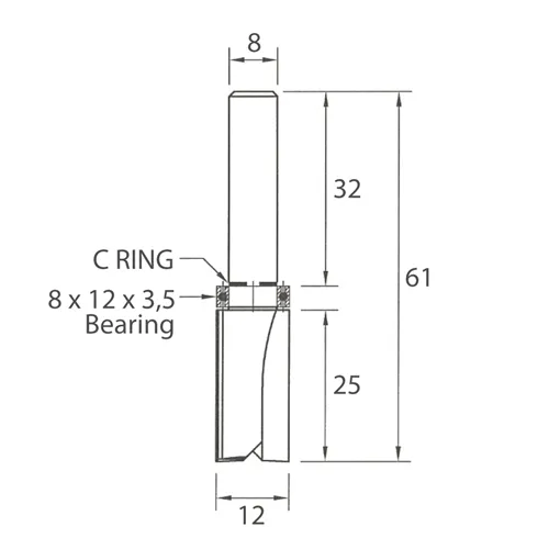 IGM M112 Pattern Router Bit with Bearing - D16x25 L65 S=8 HW