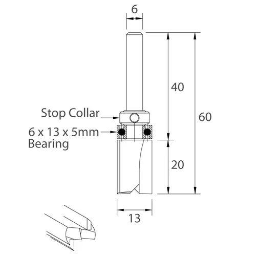 IGM M112 Pattern Router Bit with Bearing - D13x20 L60 S=6 HW