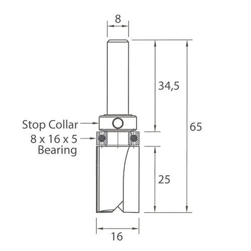 IGM M112 Pattern Router Bit with Bearing - D16x25 L65 S=8 HW