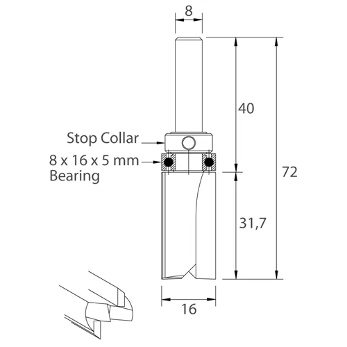 IGM M112 Pattern Router Bit with Bearing - D16x31,7 L72 S=8 HW