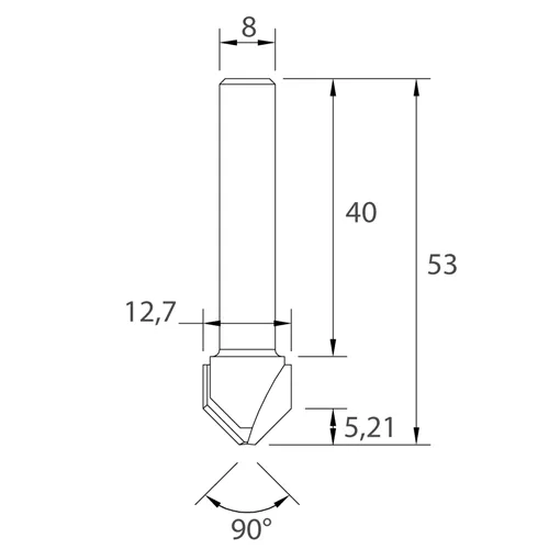 IGM M115 V-Groove Router Bit for Alucobond - 90° D12,7x5,21 L53 S=8 HW