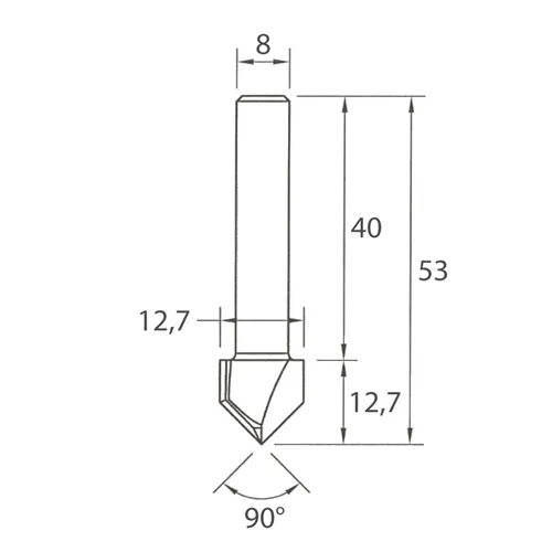 IGM M115 V-Groove Router Bit - 90° D12,7x12,7 L53 S=8 HW