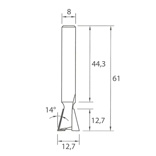 IGM M118 Dovetail Router Bit - 14° D12,7x12,7 L61 S=8 HW