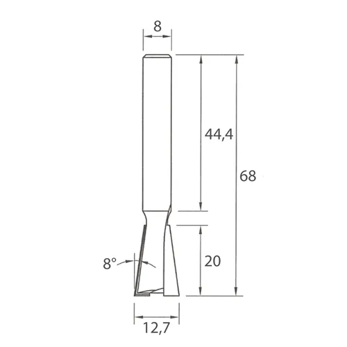 IGM M118 Dovetail Router Bit - 8° D12,7x20 L68 S=8 HW