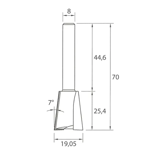 IGM M118 Dovetail Router Bit - 7° D19,05x25,4 L70 S=8 HW