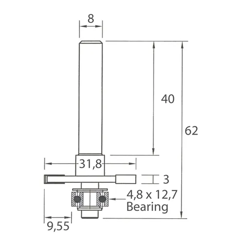 IGM M122 Slot Cutter - D31,8x3 H9,55 L62 S=8 HW