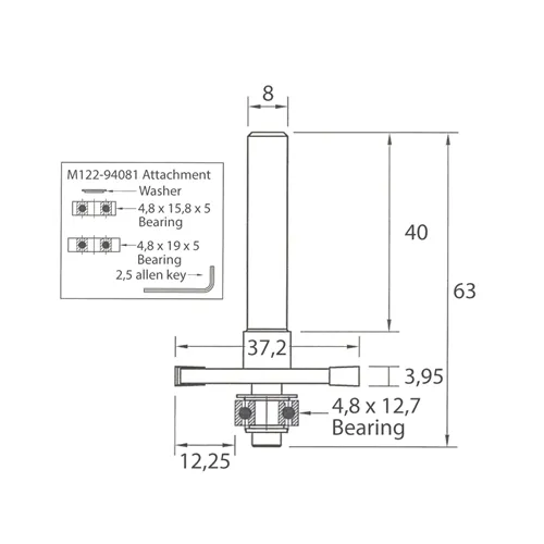 IGM M122 Slot Cutter for Biscuit Joints Set - D37,2x3,95 H12,25 L63 S=8 HW