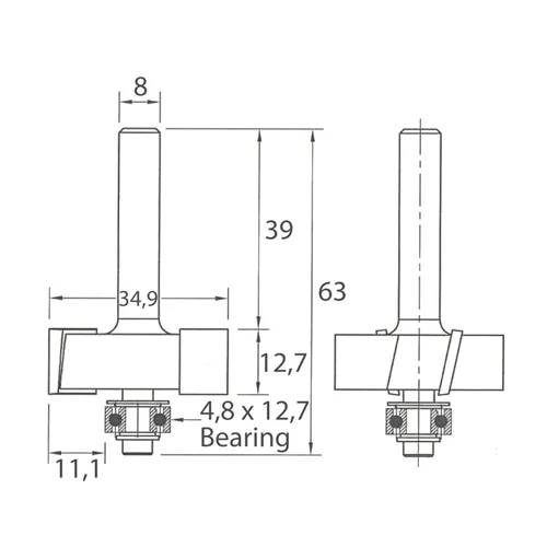 IGM M135 Rabbeting Router Bit - D34,9x12,7 H11,1 L63 S=8 HW