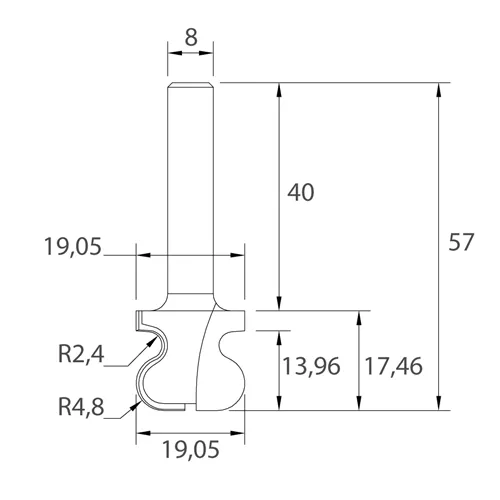 IGM M141 Finger Pull Bit - R2,4-4,8 D19,05x17,46 L57 S=8 HW