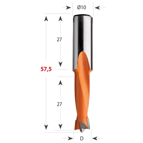 CMT 310 Dowel Drill S10 L57,5 HW-D12,7x27 S=10x27 L57,5 LH (Unpacked)