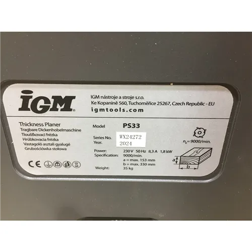 IGM PS33 Spiral Portable Thickness Planer (Used)