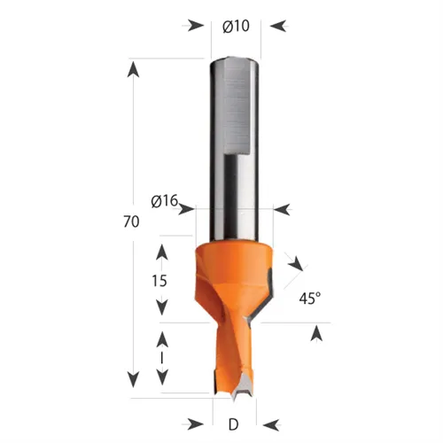 CMT 377 Dowel Drill with Countersink S10 L70 HW - D8x12 S=10 L70 LH (Unpacked)