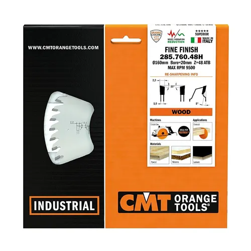 CMT CHROME Fine Finishing Saw Blade, D160x2,2 d20 Z48 HW, Fine Crosscuts (Used)