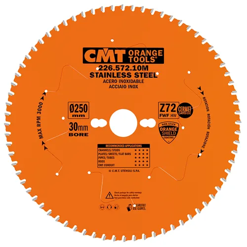 CMT Industrial Circular Saw Blade for Stainless Steel - D250x2,2 d30 Z72 HW (Used)
