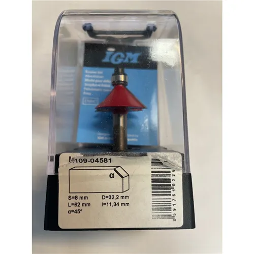 IGM M109 Chamfer Router Bit with Bearing - 45° D32,2x11,34 L62 S=8 HW (Used)